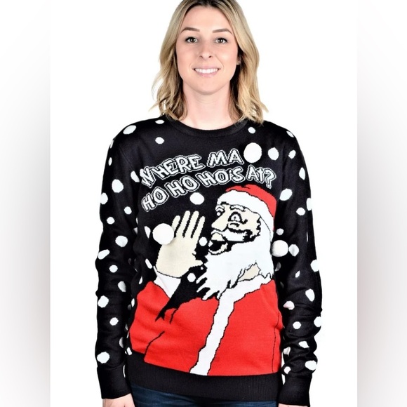 Unisex Where Ma Ho Ho Hos Ugly Christmas Sweater Navy Blue- XL - Picture 3 of 10